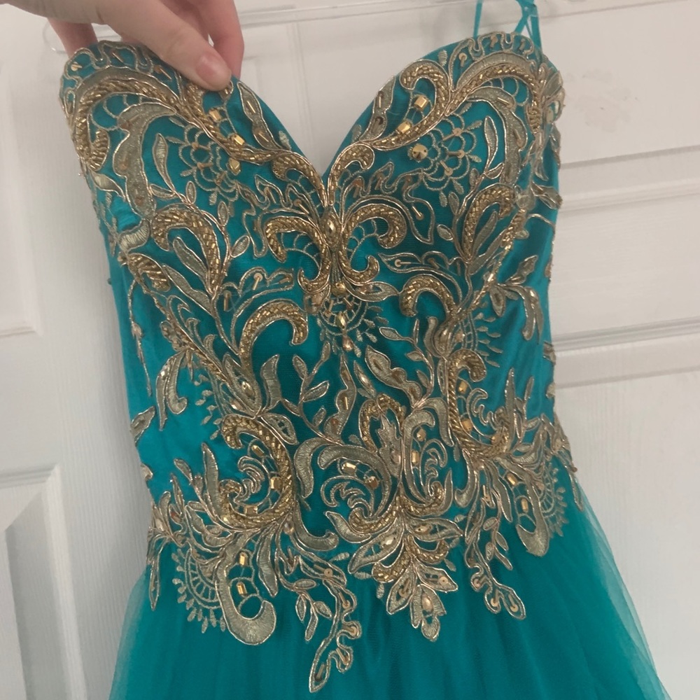 Emerald Green Embroidered Prom Dress